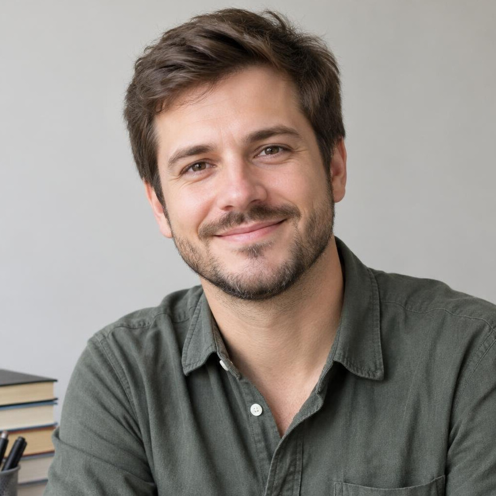 Portrait of a smiling man with short hair and a beard